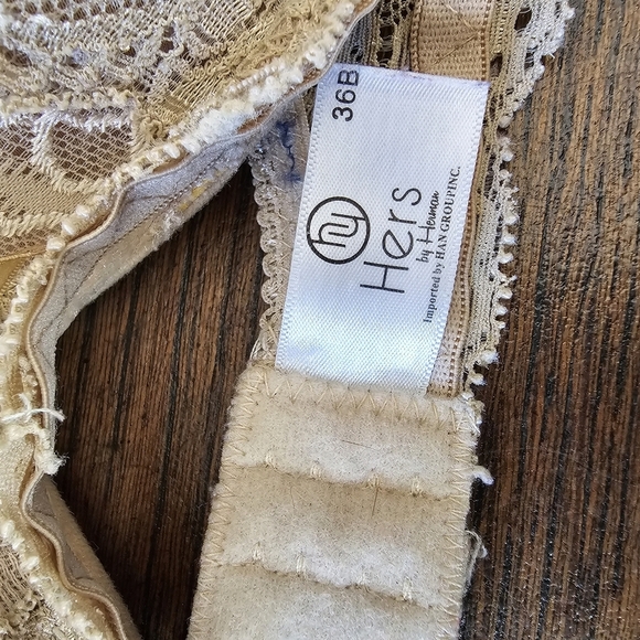 Hers by Herman Champagne Gold Sparkle Lace Push Up Bra Size Women's 36B - Picture 10 of 11